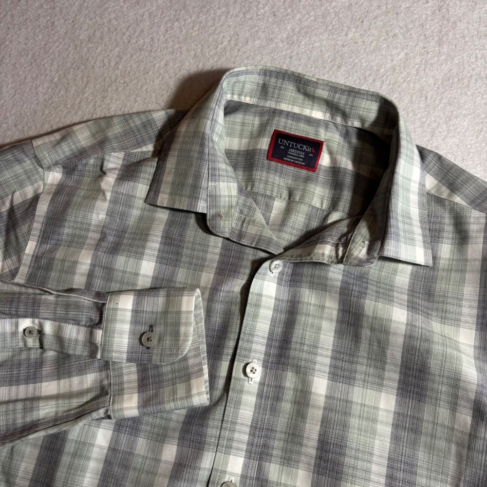 UNTUCKit Collins WF Men's Medium Plaid Wrinkle Free Long Sleeve Button Up Shirt